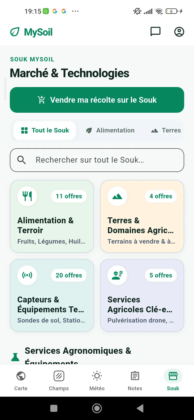 Original MySoil agricultural marketplace screenshot
